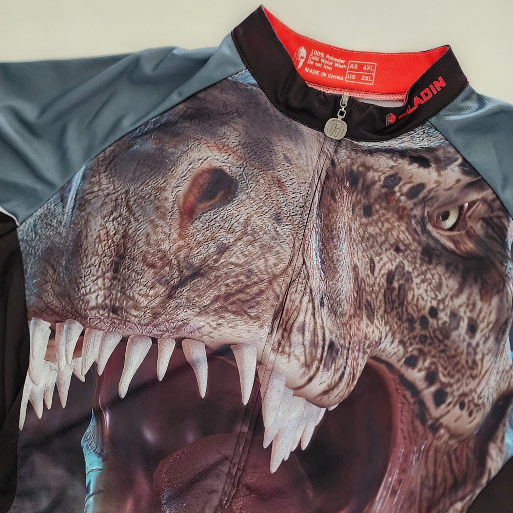 Jurassic Park Dinosaur short sleeve full zip cycling shirt mens size 2XL